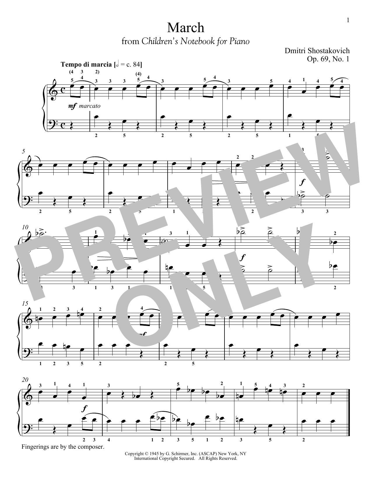 Dmitri Shostakovich March, Op. 69, No. 1 Sheet Music Notes & Chords for Piano - Download or Print PDF