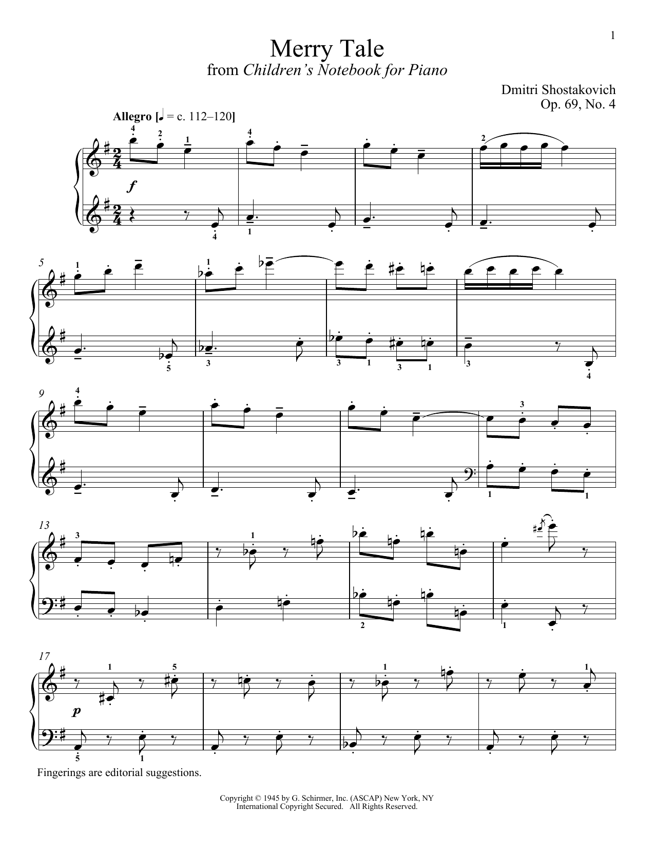 Dmitri Shostakovich Merry Tale Sheet Music Notes & Chords for Piano - Download or Print PDF