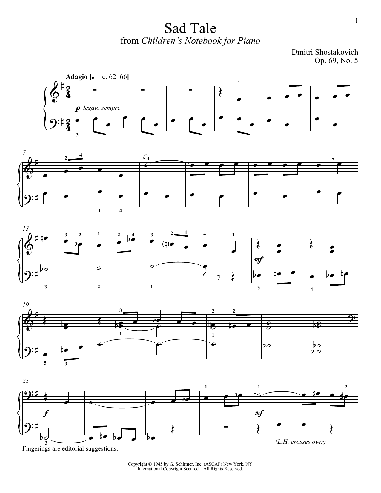 Dmitri Shostakovich Sad Tale Sheet Music Notes & Chords for Piano - Download or Print PDF