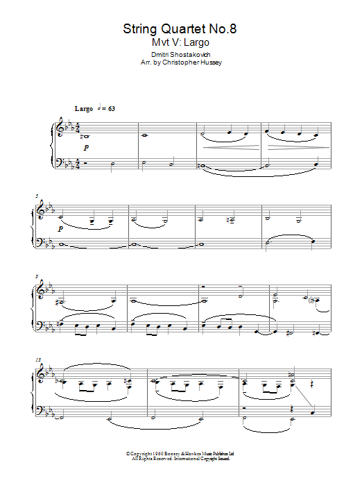 Dmitri Shostakovich String Quartet No. 8 Sheet Music Notes & Chords for Piano - Download or Print PDF