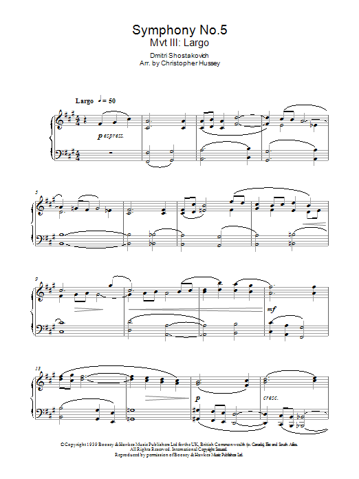 Dmitri Shostakovich Symphony No. 5 Sheet Music Notes & Chords for Piano - Download or Print PDF