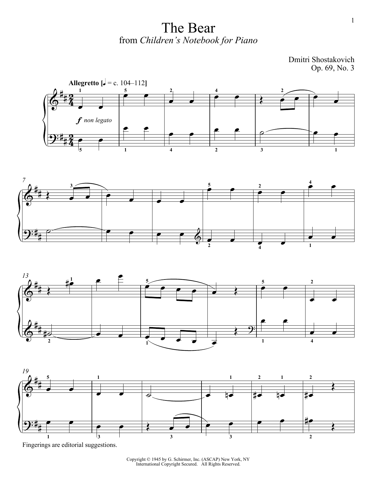 Dmitri Shostakovich The Bear Sheet Music Notes & Chords for Piano - Download or Print PDF