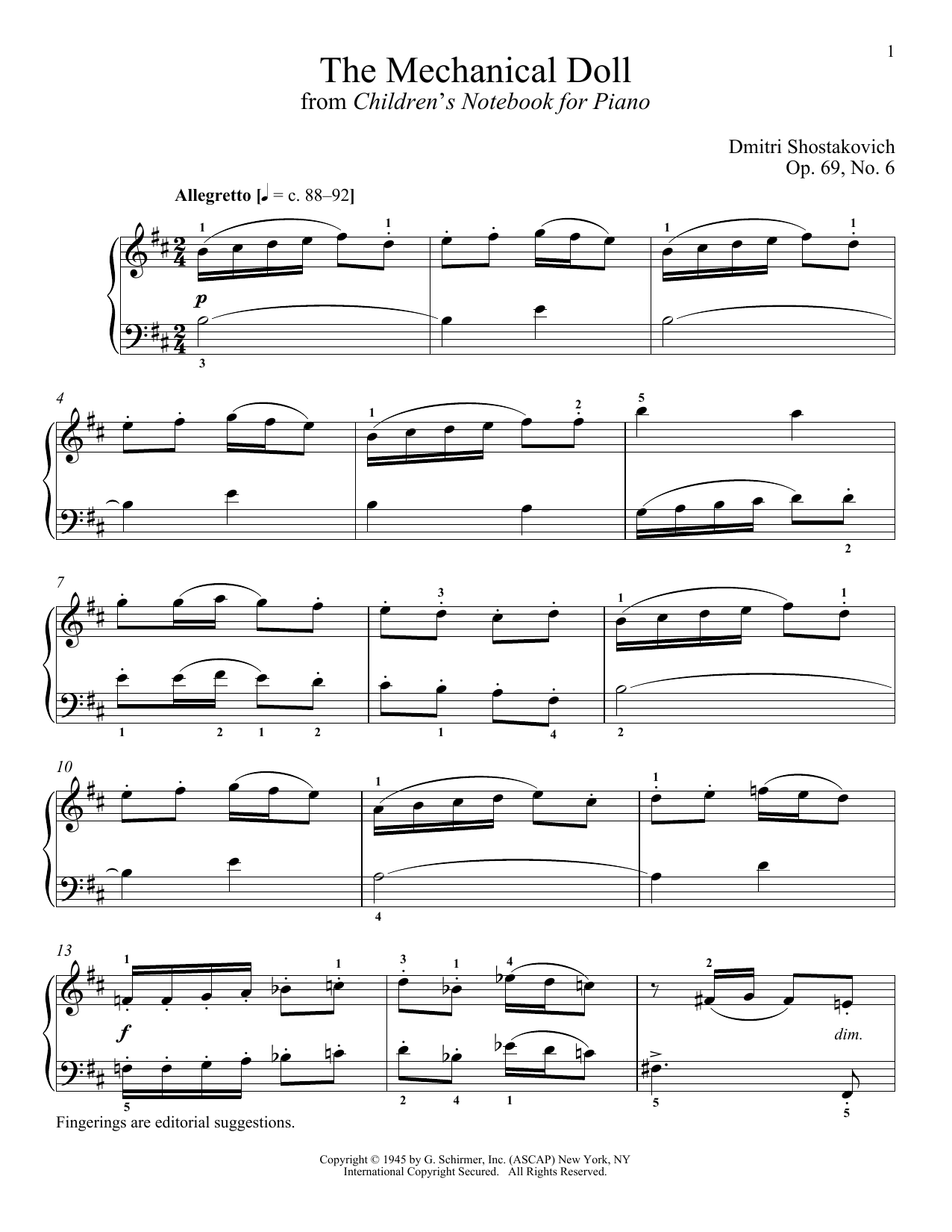 Dmitri Shostakovich The Mechanical Doll Sheet Music Notes & Chords for Piano - Download or Print PDF