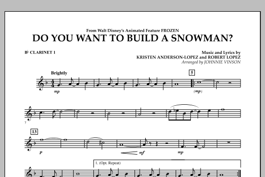 Johnnie Vinson Do You Want To Build A Snowman From Frozen Bb Clarinet 1 Sheet Music Download Pdf Score 328883