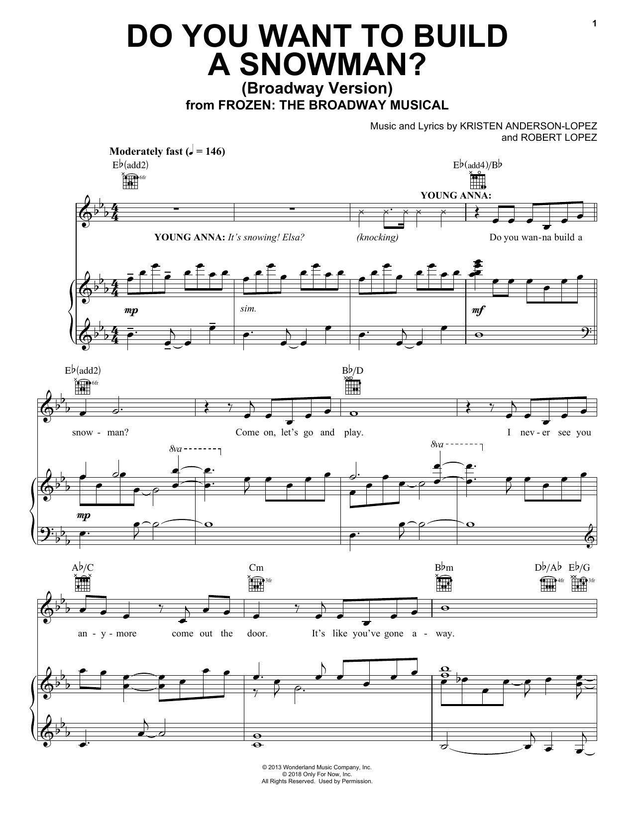 Kristen Anderson Lopez Robert Lopez Do You Want To Build A Snowman From Frozen The Broadway Musical Sheet Music Download Pdf Score 254387