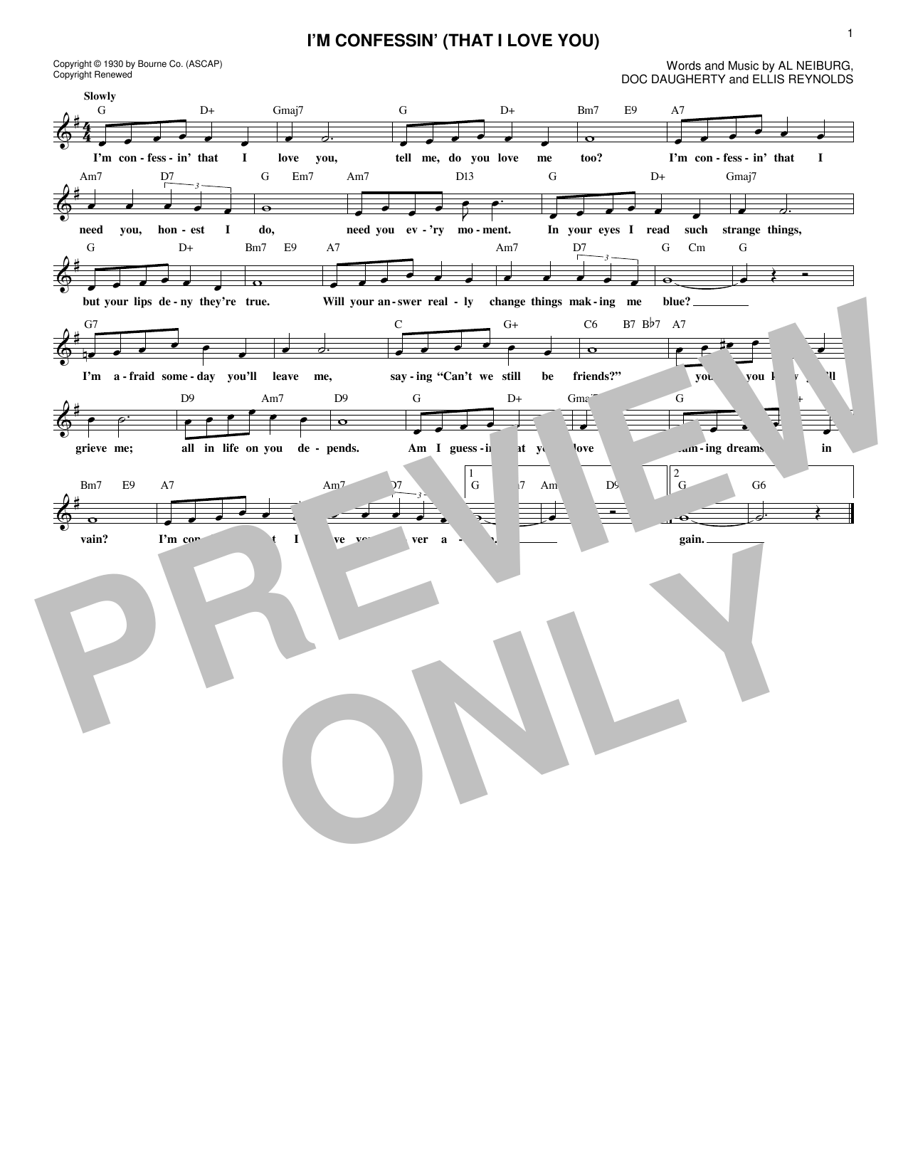 Doc Daugherty I'm Confessin' (That I Love You) Sheet Music Notes & Chords for Melody Line, Lyrics & Chords - Download or Print PDF