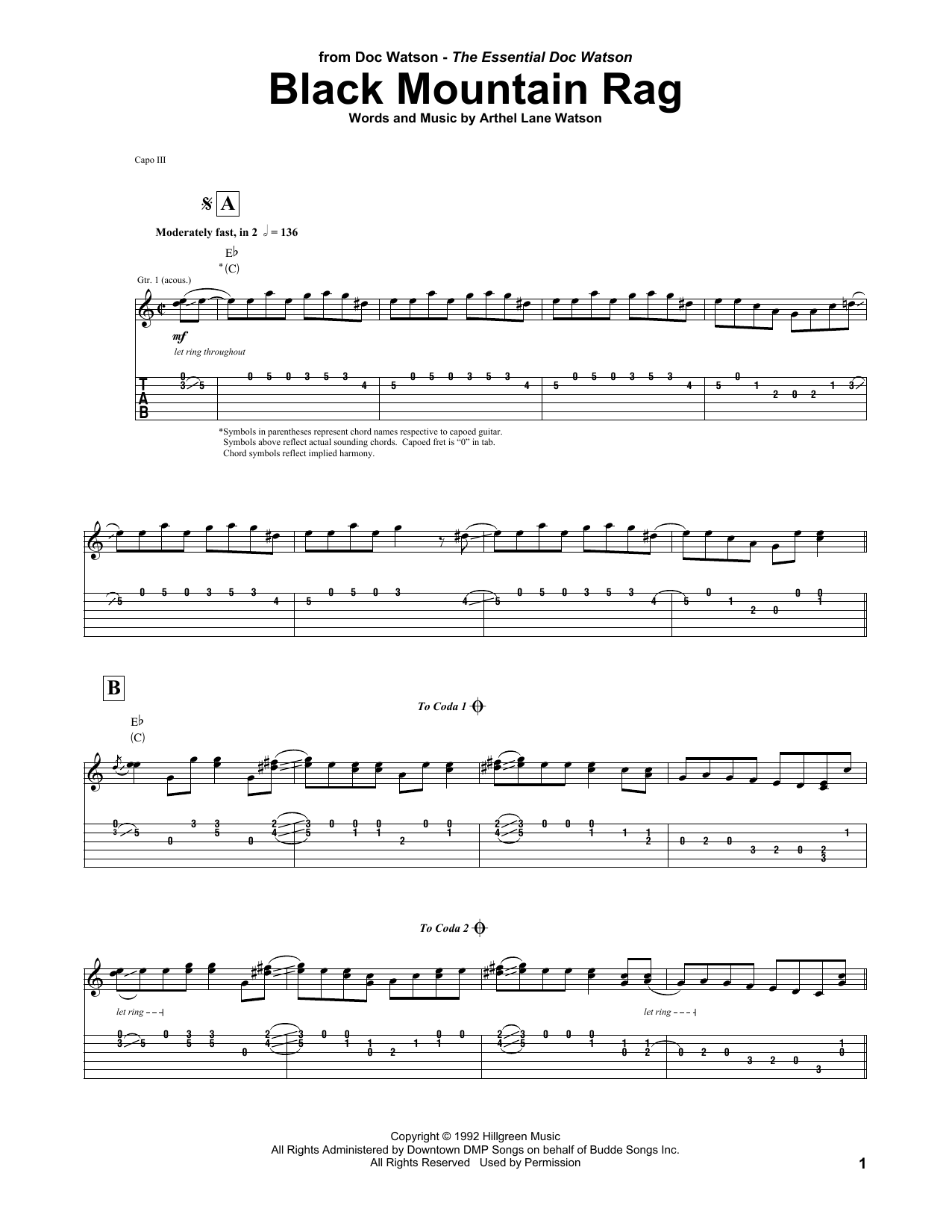 Doc Watson Black Mountain Rag Sheet Music Notes & Chords for Guitar Tab - Download or Print PDF