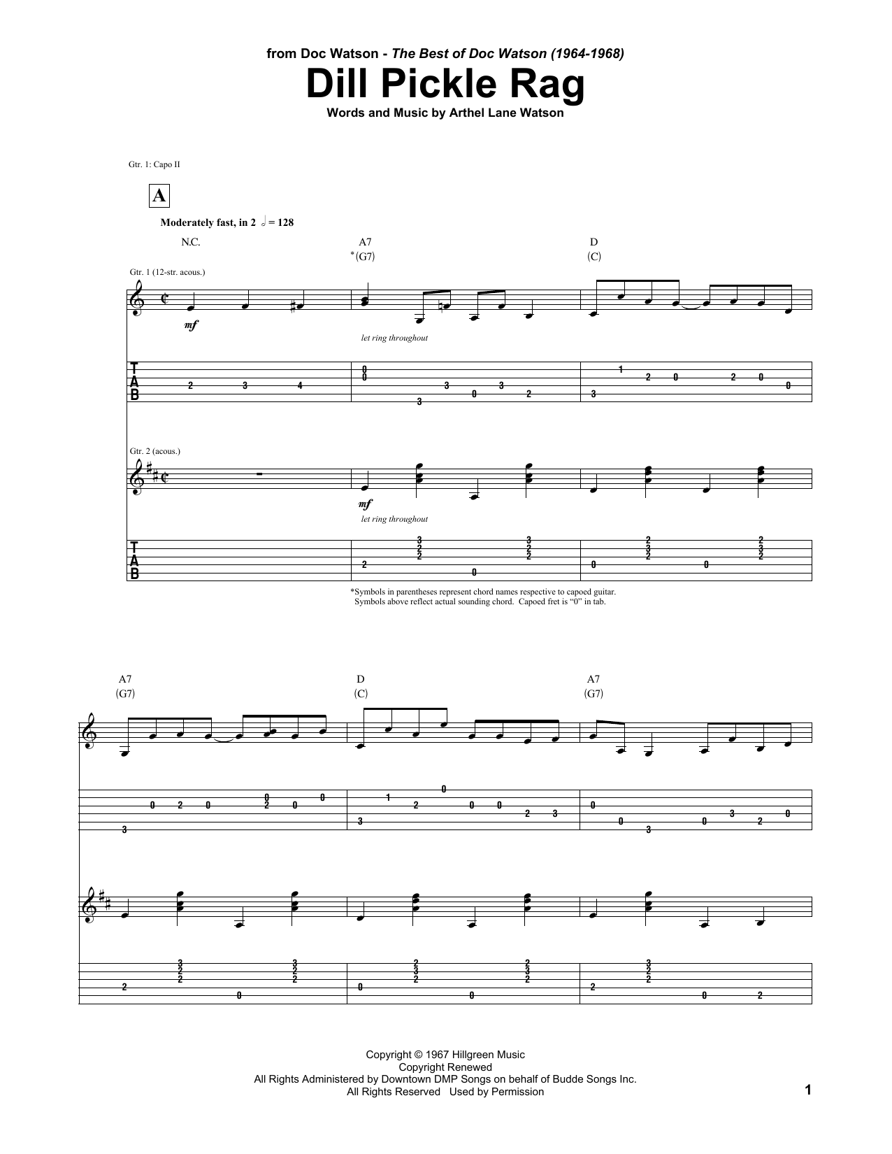Doc Watson Dill Pickle Rag Sheet Music Notes & Chords for Guitar Tab - Download or Print PDF