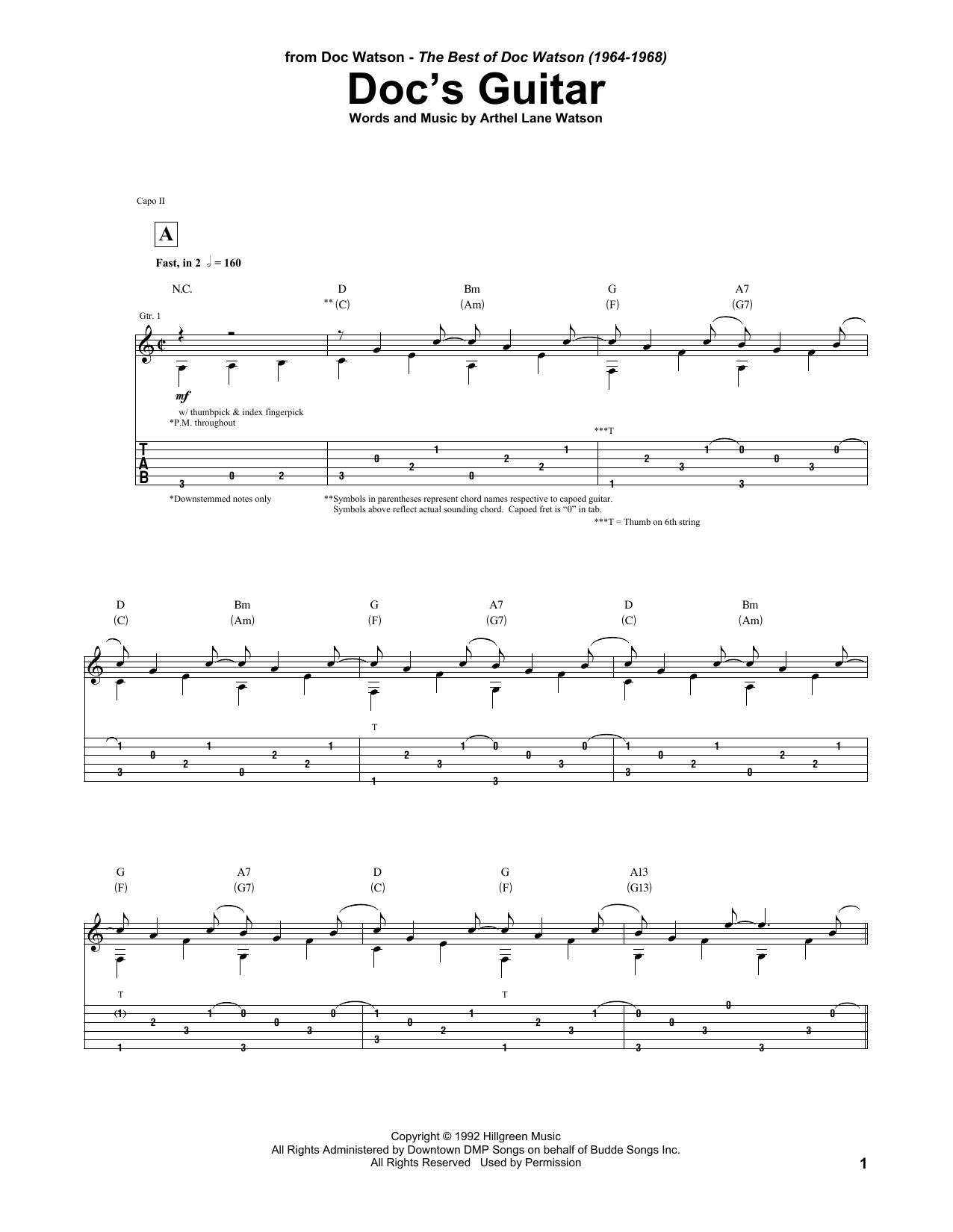 Doc Watson Doc's Guitar Sheet Music Notes & Chords for Guitar Tab - Download or Print PDF