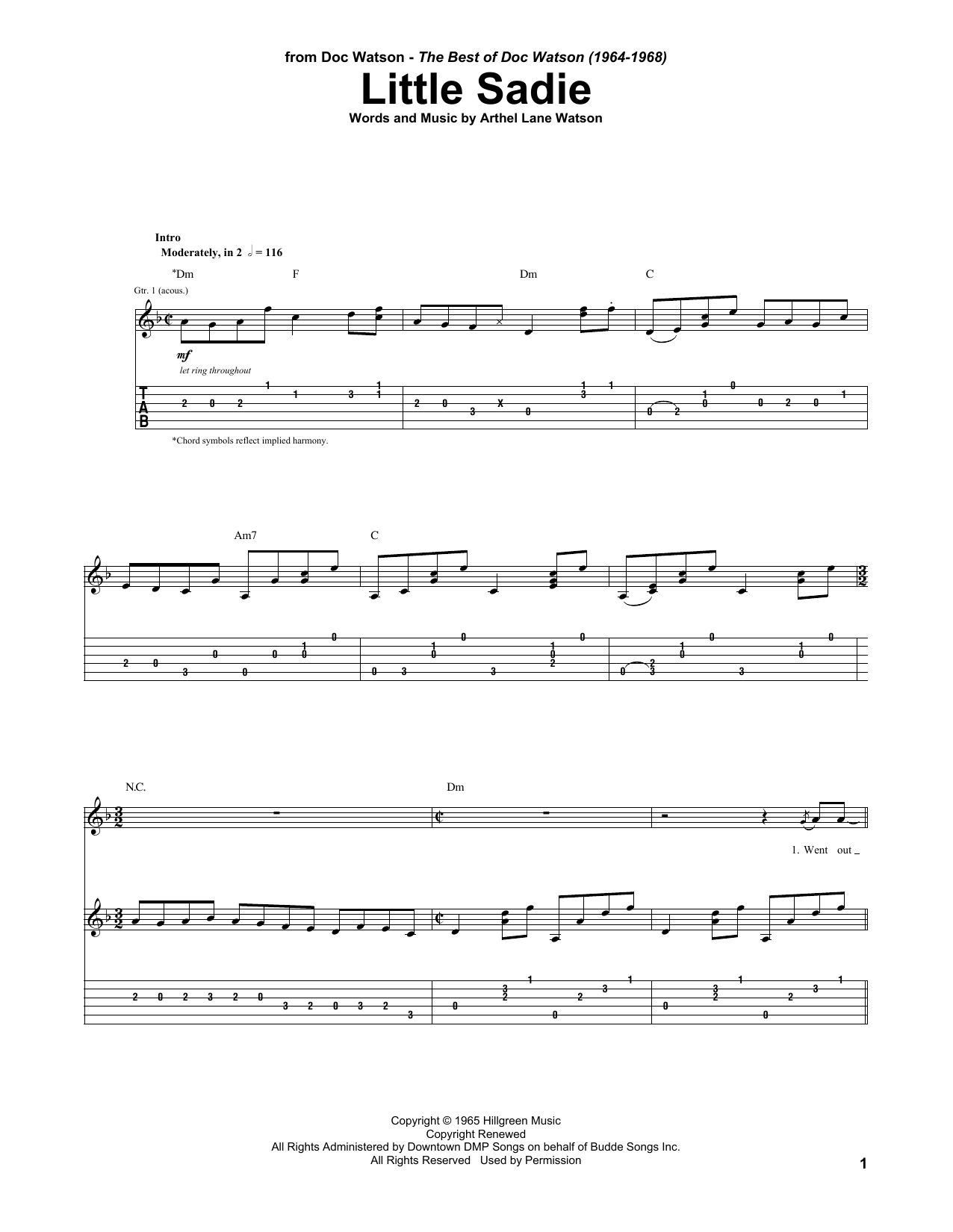 Doc Watson Little Sadie Sheet Music Notes & Chords for Guitar Tab - Download or Print PDF