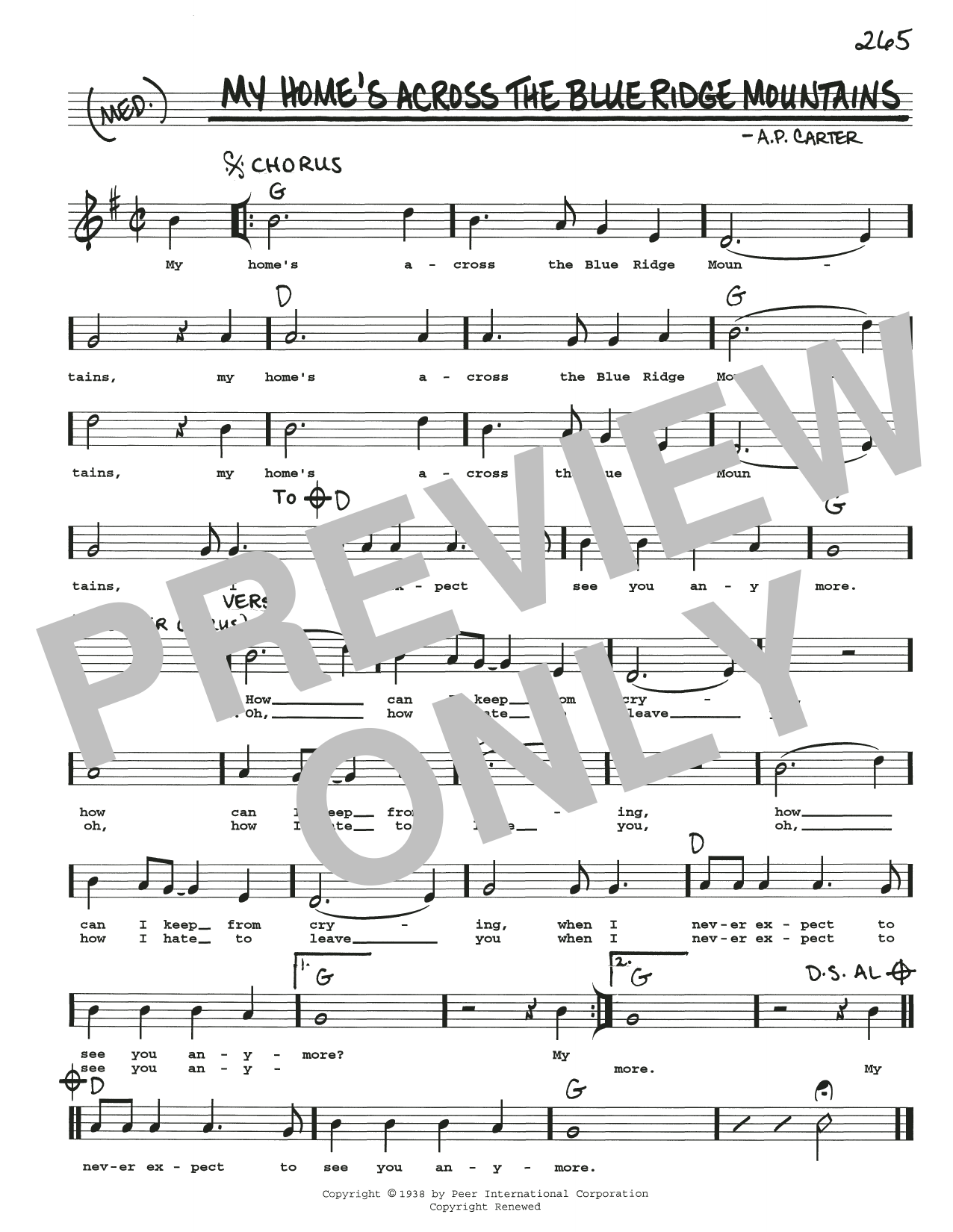 Doc Watson My Home's Across The Blue Ridge Mountains Sheet Music Notes & Chords for Real Book – Melody, Lyrics & Chords - Download or Print PDF