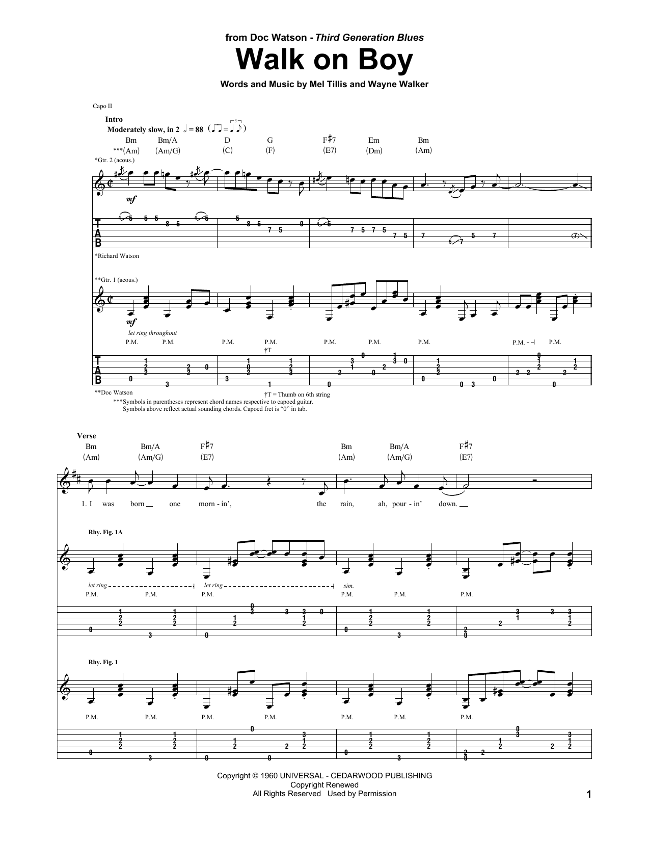 Doc Watson Walk On Boy Sheet Music Notes & Chords for Guitar Tab - Download or Print PDF