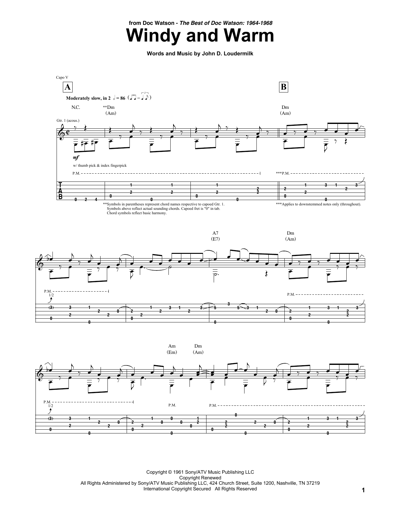 Doc Watson Windy And Warm Sheet Music Notes & Chords for Guitar Tab - Download or Print PDF