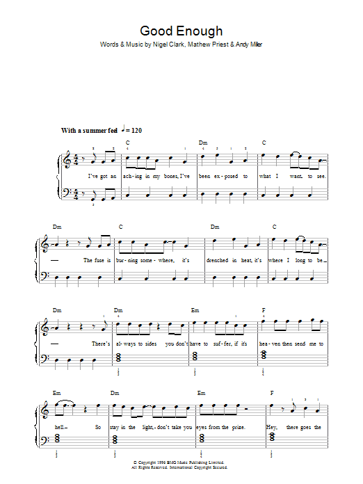 Dodgy Good Enough Sheet Music Notes & Chords for Beginner Piano - Download or Print PDF