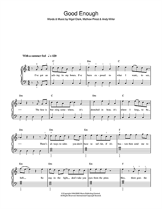Dodgy Good Enough Sheet Music Notes & Chords for Piano, Vocal & Guitar (Right-Hand Melody) - Download or Print PDF