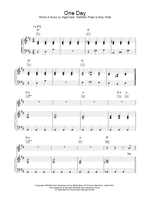 Dodgy One Day Sheet Music Notes & Chords for Piano, Vocal & Guitar (Right-Hand Melody) - Download or Print PDF