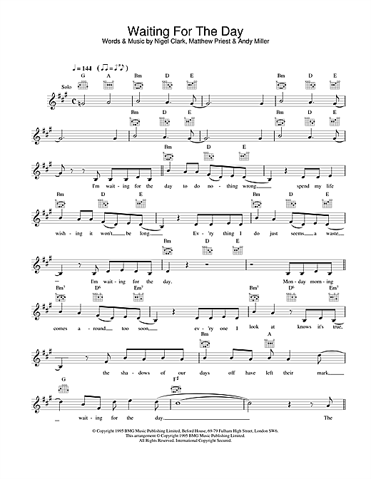 Preview Dodgy Waiting For The Day Rock sheet music, notes and chords for Melody Line, Lyrics & Chords, SKU: 25159 Waiting For The Day sheet music
