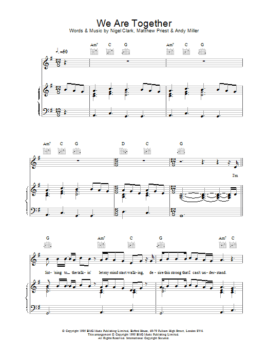 Dodgy We Are Together Sheet Music Notes & Chords for Piano, Vocal & Guitar (Right-Hand Melody) - Download or Print PDF