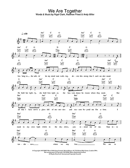 Preview Dodgy We Are Together Rock sheet music, notes and chords for Melody Line, Lyrics & Chords, SKU: 25160 We Are Together sheet music