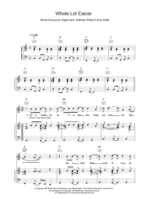 Dodgy Whole Lot Easier Sheet Music Notes & Chords for Piano, Vocal & Guitar (Right-Hand Melody) - Download or Print PDF