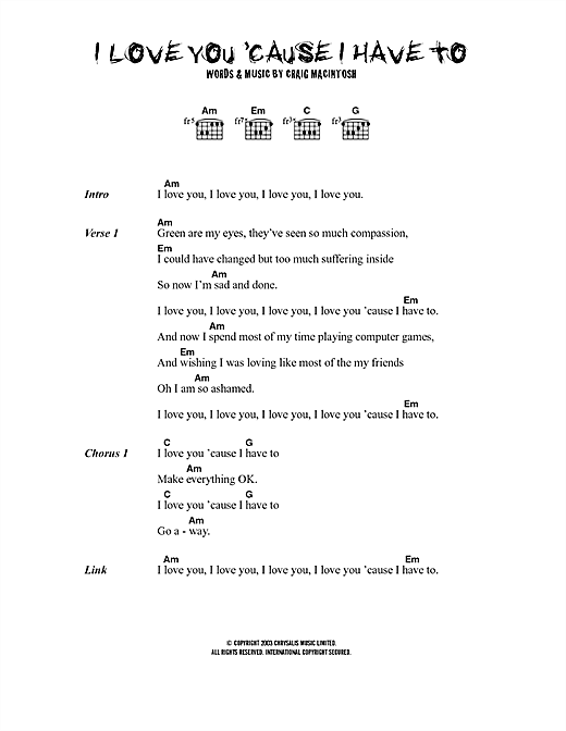 Dogs Die in Hot Cars I Love You 'Cause I Have To Sheet Music Notes & Chords for Lyrics & Chords - Download or Print PDF