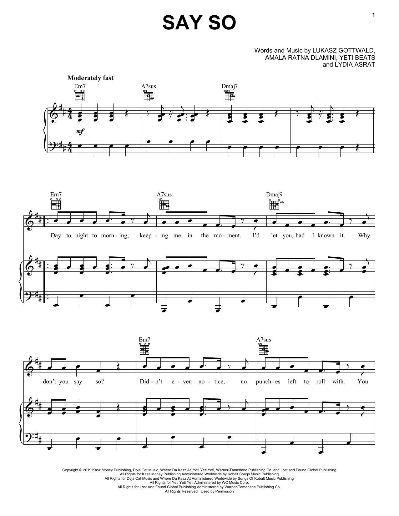 Doja Cat Say So Sheet Music Notes & Chords for Easy Piano - Download or Print PDF