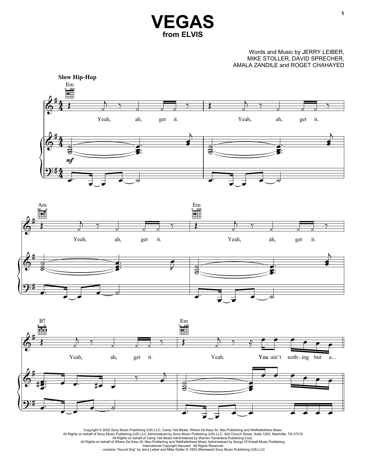 Doja Cat Vegas (from ELVIS) Sheet Music Notes & Chords for Piano, Vocal & Guitar Chords (Right-Hand Melody) - Download or Print PDF
