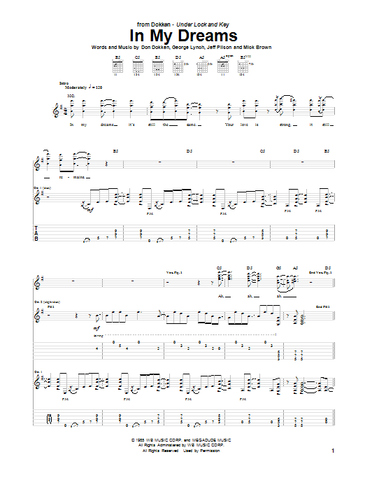 Dokken In My Dreams Sheet Music Notes & Chords for Guitar Tab - Download or Print PDF