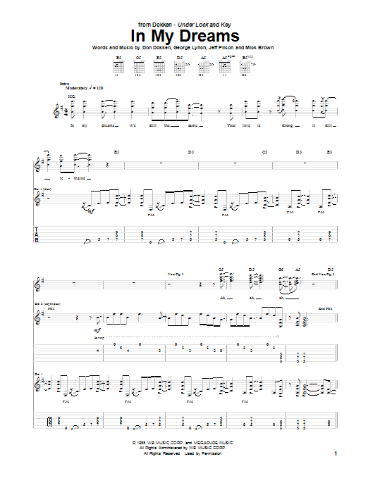 Dokken In My Dreams Sheet Music Notes & Chords for Guitar Tab Play-Along - Download or Print PDF