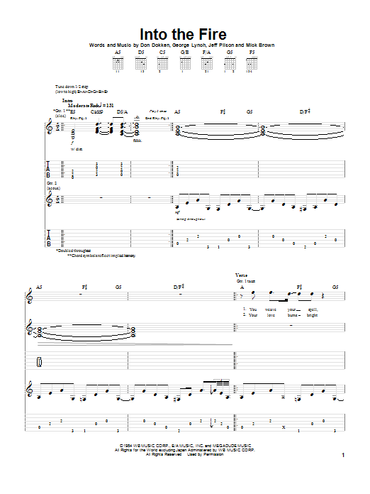 Dokken Into The Fire Sheet Music Notes & Chords for Guitar Tab - Download or Print PDF