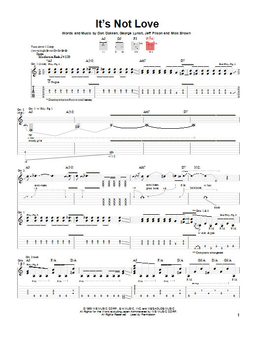 Dokken It's Not Love Sheet Music Notes & Chords for Guitar Tab - Download or Print PDF