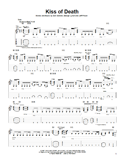 Dokken Kiss Of Death Sheet Music Notes & Chords for Guitar Tab - Download or Print PDF