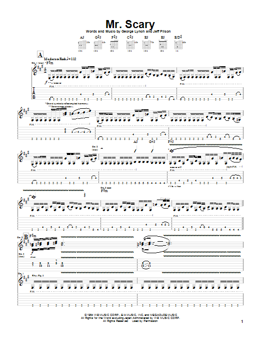 Dokken Mr. Scary Sheet Music Notes & Chords for Guitar Tab - Download or Print PDF