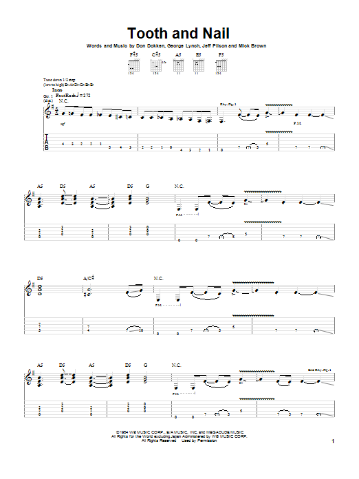 Dokken Tooth And Nail Sheet Music Notes & Chords for Guitar Tab - Download or Print PDF