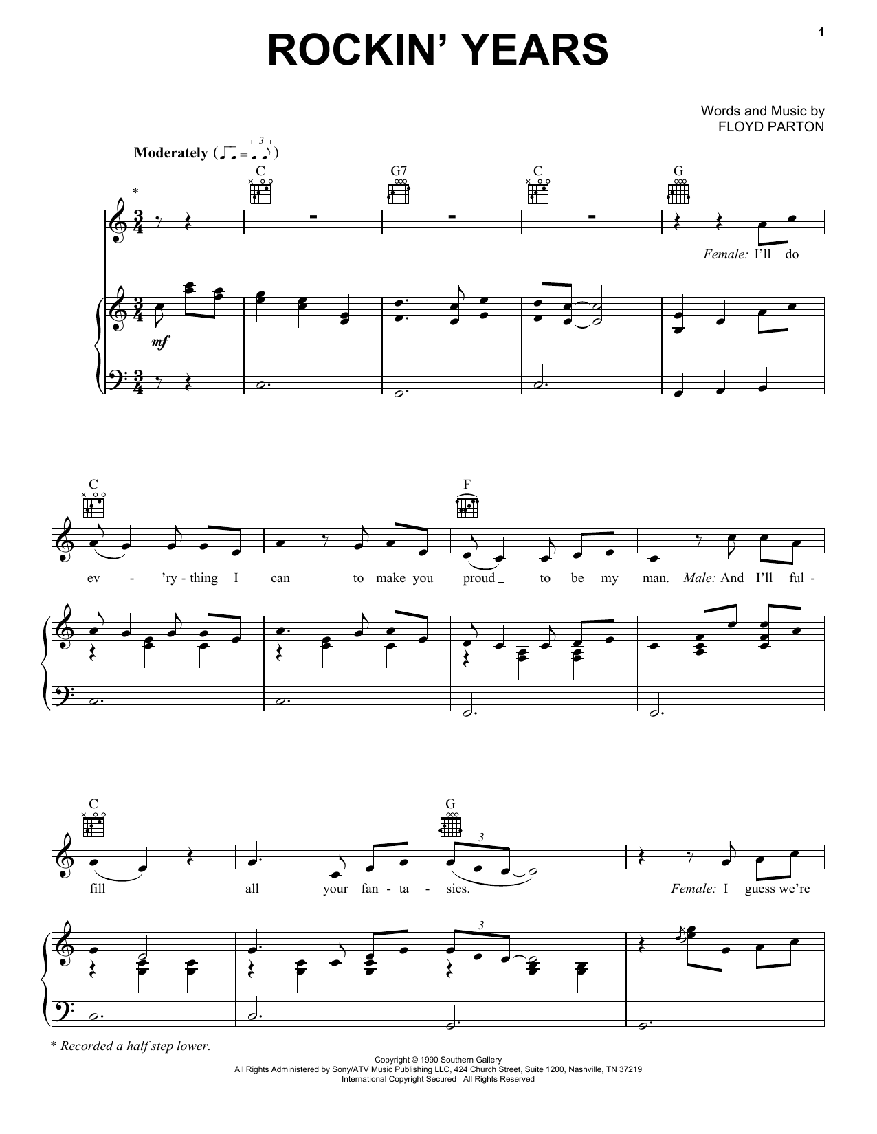 Dolly Parton & Ricky Van Shelton Rockin' Years Sheet Music Notes & Chords for Piano, Vocal & Guitar (Right-Hand Melody) - Download or Print PDF