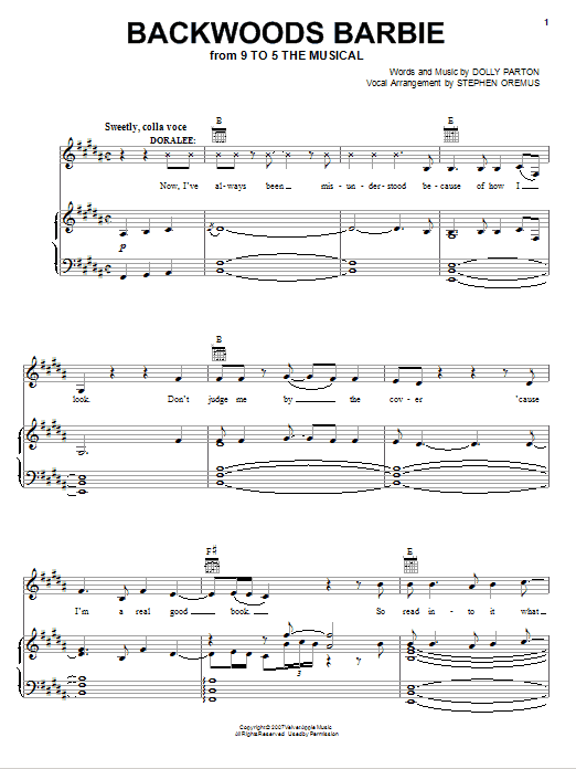 Dolly Parton Backwoods Barbie (from 9 to 5: The Musical) Sheet Music Notes & Chords for Piano, Vocal & Guitar (Right-Hand Melody) - Download or Print PDF Dolly Parton Backwoods Barbie (from 9 to 5: The Musical) Sheet Music Notes & Chords for Piano, Vocal & Guitar (Right-Hand Melody) - Download or Print PDF