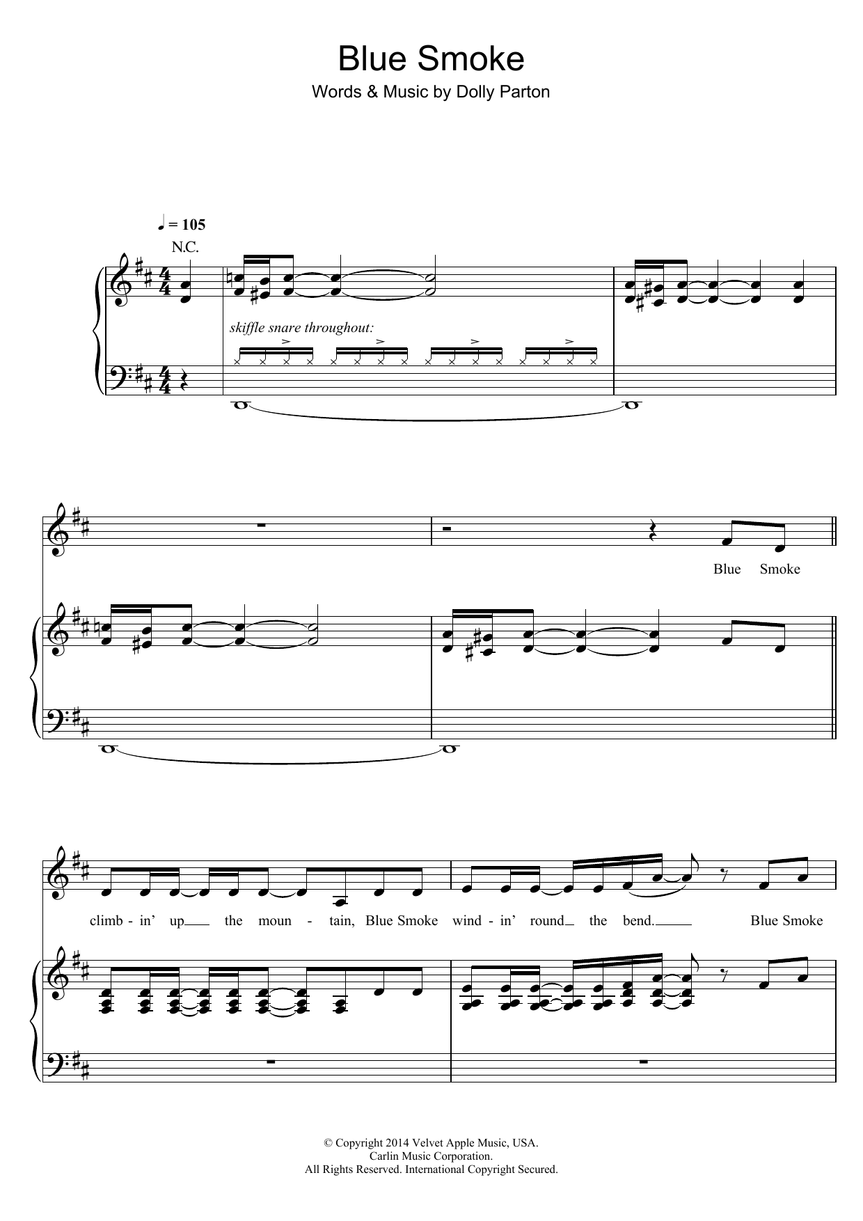 Dolly Parton Blue Smoke Sheet Music Notes & Chords for Piano, Vocal & Guitar (Right-Hand Melody) - Download or Print PDF