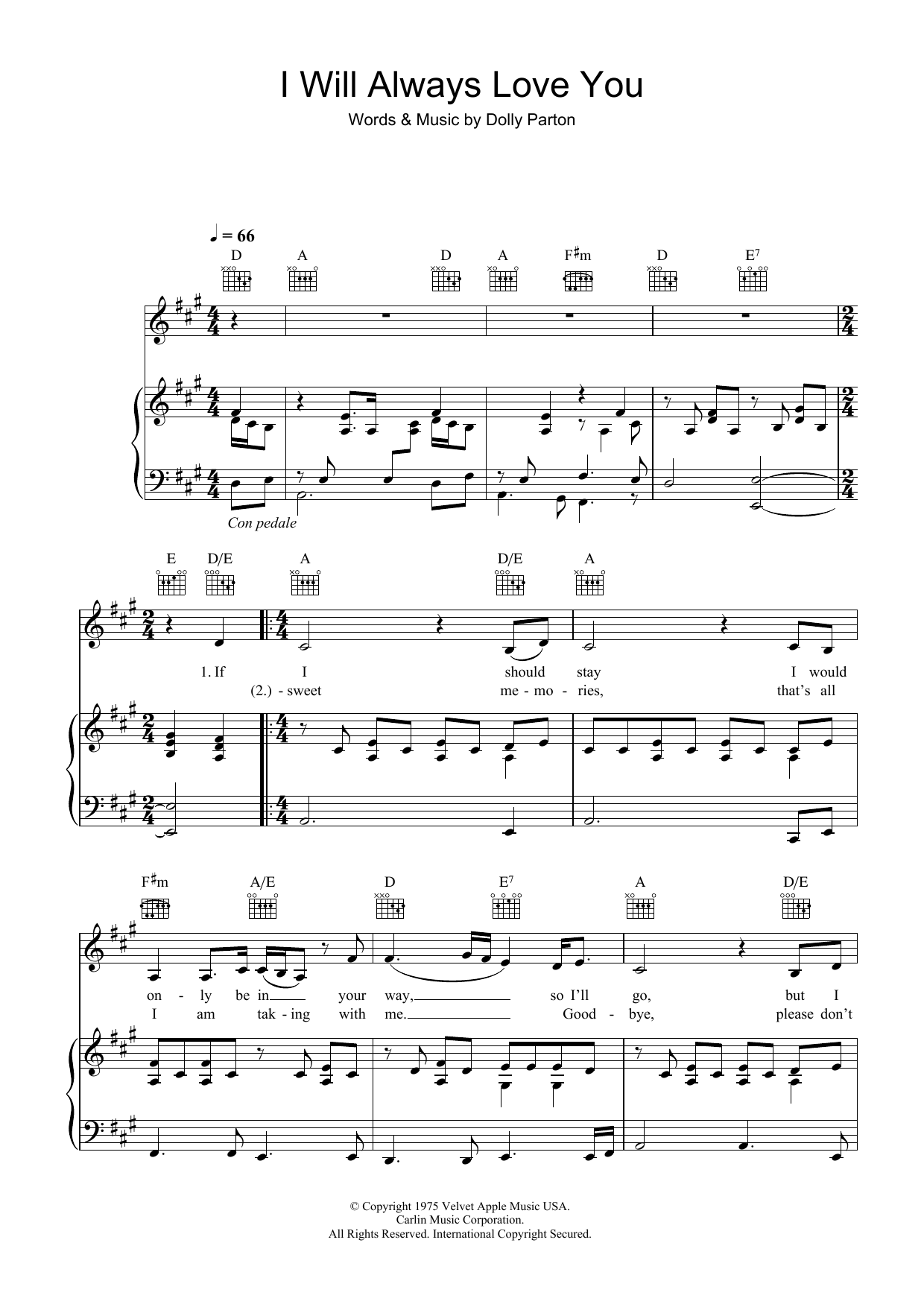Dolly Parton I Will Always Love You Sheet Music Notes & Chords for Piano Duet - Download or Print PDF