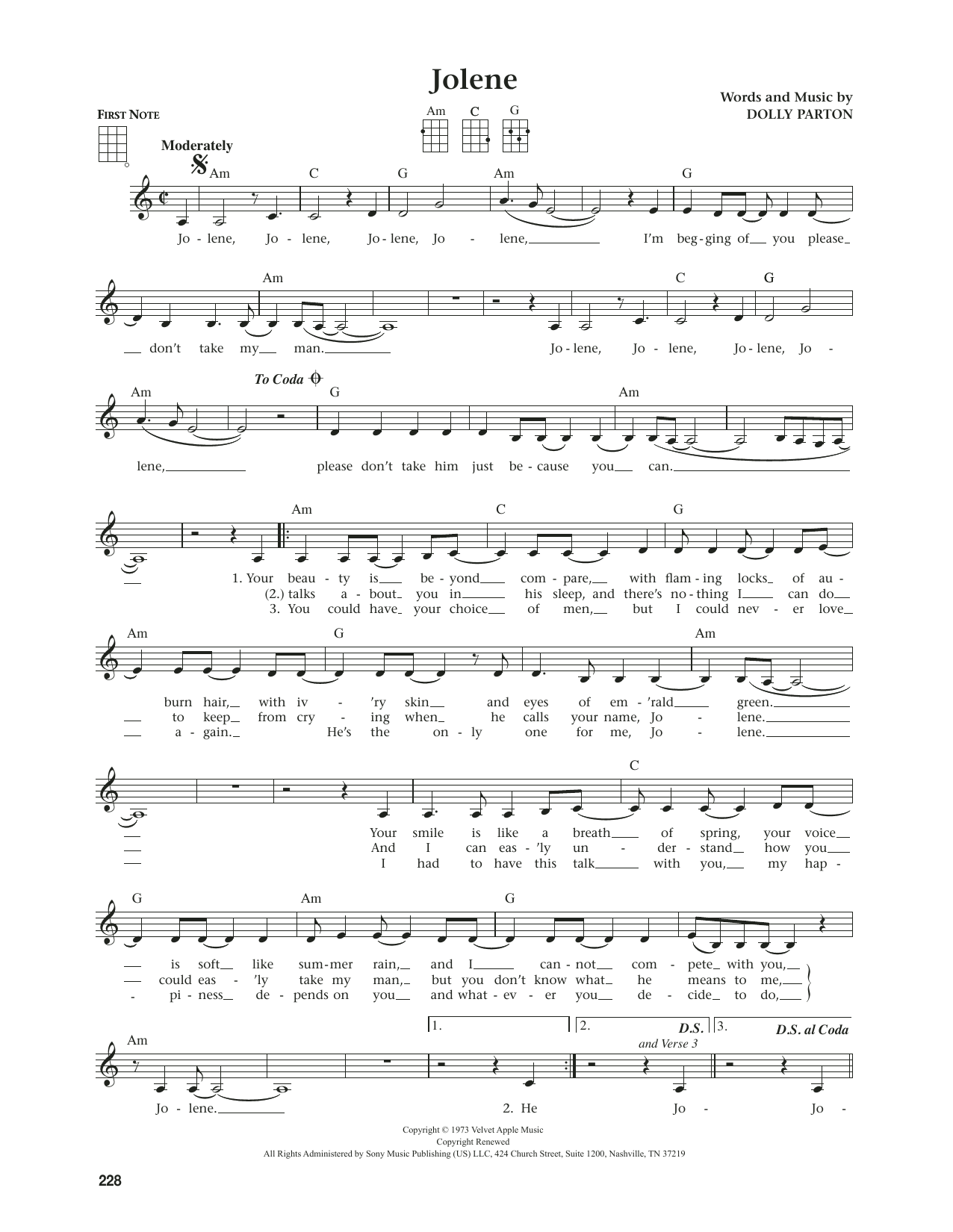 Dolly Parton Jolene (from The Daily Ukulele) (arr. Jim Beloff) Sheet Music Notes & Chords for Ukulele - Download or Print PDF