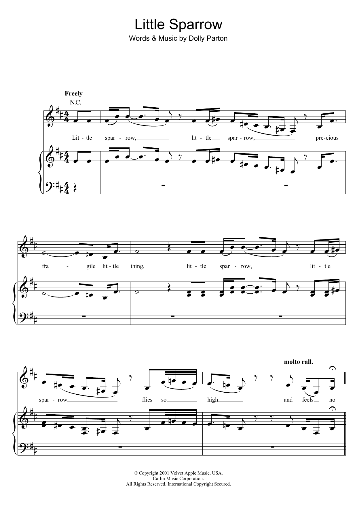 Dolly Parton Little Sparrow Sheet Music Notes & Chords for Piano, Vocal & Guitar (Right-Hand Melody) - Download or Print PDF