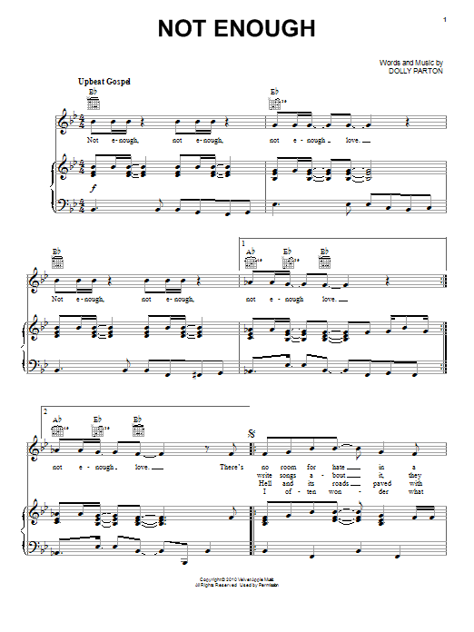Dolly Parton Not Enough Sheet Music Notes & Chords for Piano, Vocal & Guitar (Right-Hand Melody) - Download or Print PDF Dolly Parton Not Enough Sheet Music Notes & Chords for Piano, Vocal & Guitar (Right-Hand Melody) - Download or Print PDF
