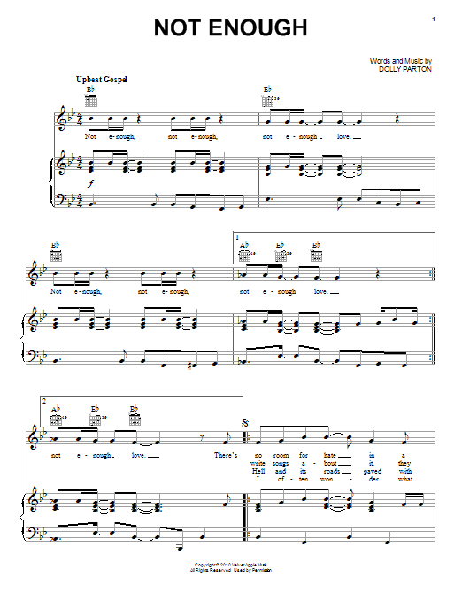 Dolly Parton Not Enough Sheet Music Notes & Chords for Piano, Vocal & Guitar (Right-Hand Melody) - Download or Print PDF
