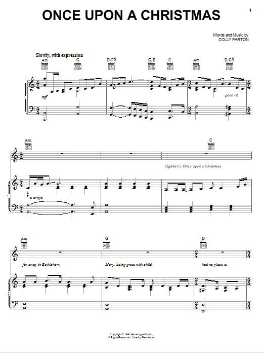 Dolly Parton Once Upon A Christmas Sheet Music Notes & Chords for Piano, Vocal & Guitar (Right-Hand Melody) - Download or Print PDF Dolly Parton Once Upon A Christmas Sheet Music Notes & Chords for Piano, Vocal & Guitar (Right-Hand Melody) - Download or Print PDF