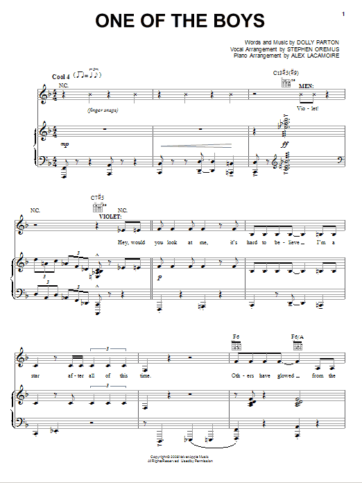 Dolly Parton One Of The Boys (from 9 to 5: The Musical) Sheet Music Notes & Chords for Piano, Vocal & Guitar (Right-Hand Melody) - Download or Print PDF