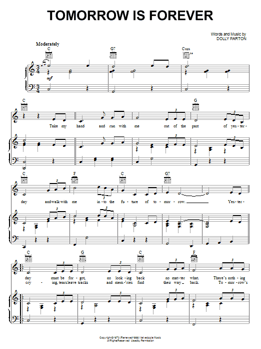 Dolly Parton Tomorrow Is Forever Sheet Music Notes & Chords for Piano, Vocal & Guitar (Right-Hand Melody) - Download or Print PDF