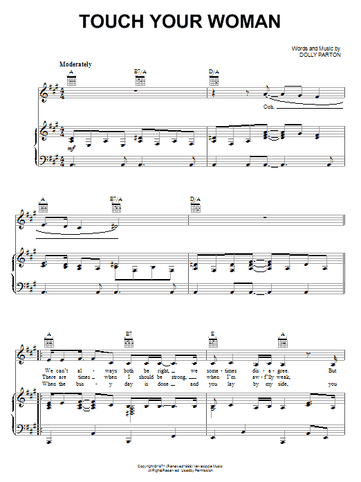 Dolly Parton Touch Your Woman Sheet Music Notes & Chords for Piano, Vocal & Guitar (Right-Hand Melody) - Download or Print PDF