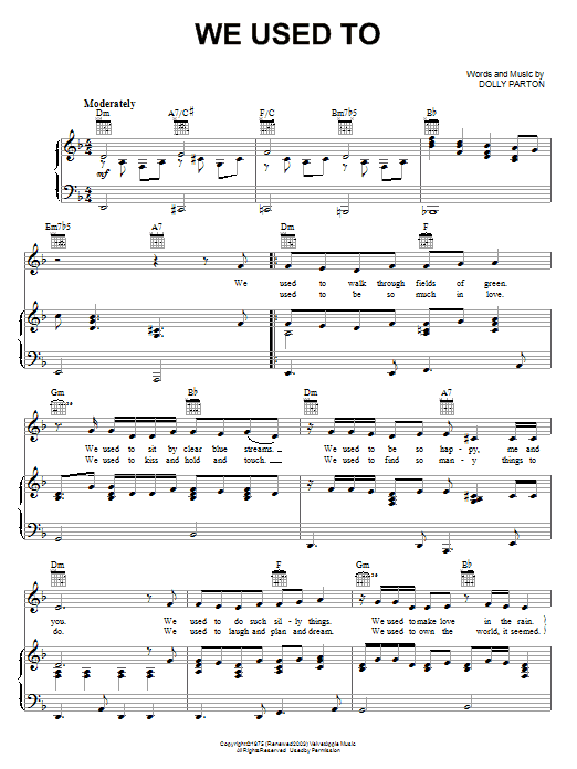 Dolly Parton We Used To Sheet Music Notes & Chords for Piano, Vocal & Guitar (Right-Hand Melody) - Download or Print PDF