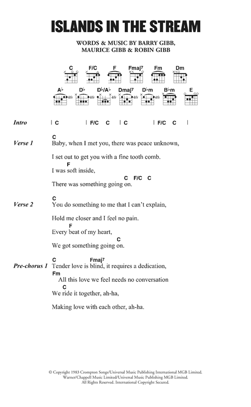 Dolly Parton Islands In The Stream Sheet Music Notes & Chords for Lyrics & Chords - Download or Print PDF
