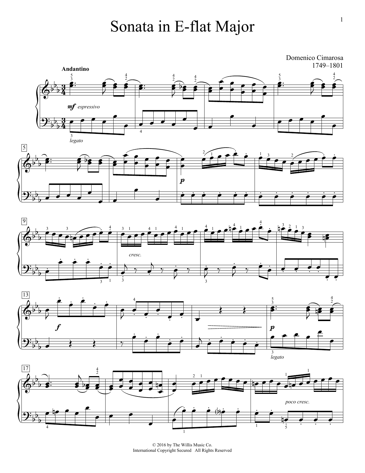 Domenico Cimarosa Sonata In E-Flat Major Sheet Music Notes & Chords for Educational Piano - Download or Print PDF