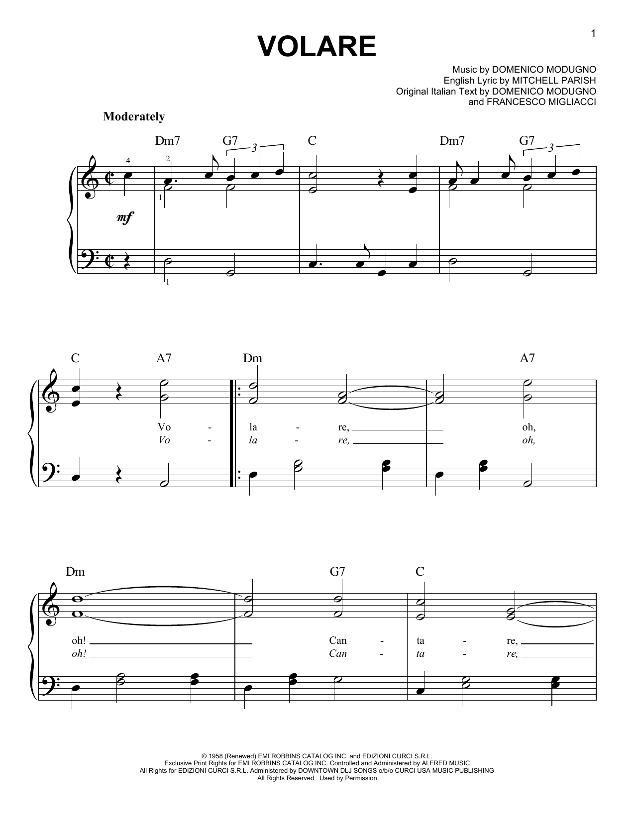 Domenico Modugno Volare Sheet Music Notes & Chords for Easy Piano - Download or Print PDF
